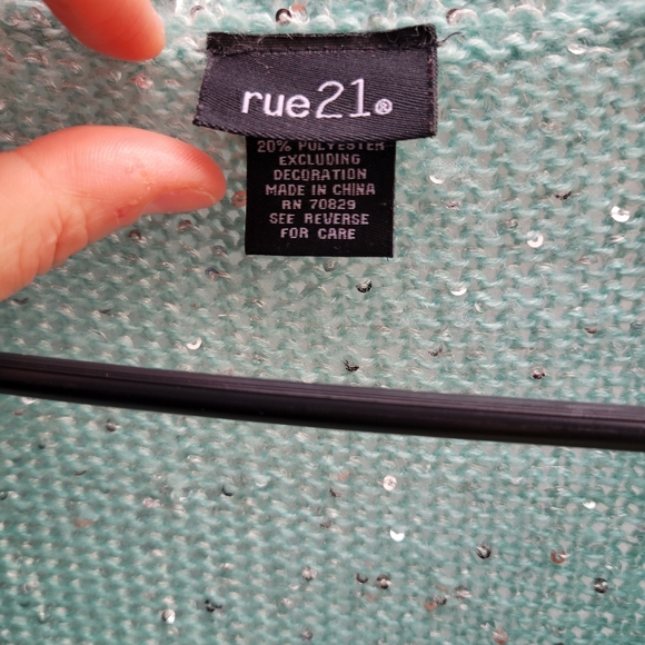 Shimmer metallic and sequin woven knit top sweater xl teal mint - Picture 3 of 8